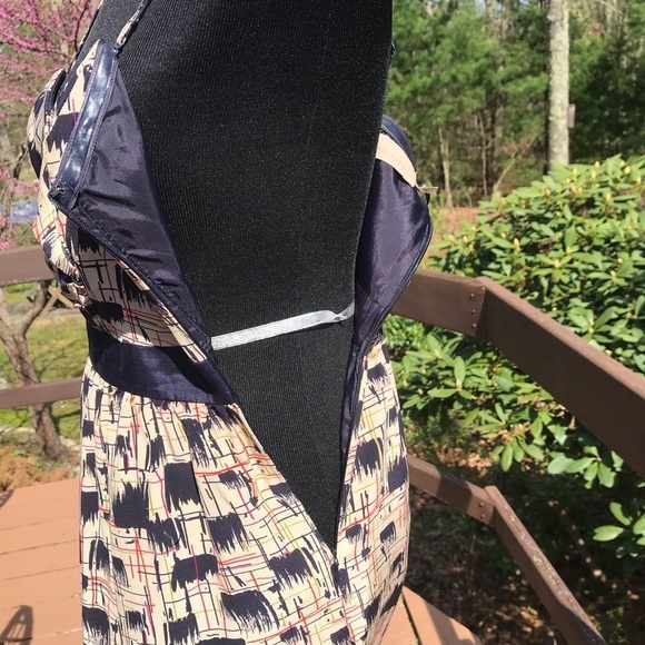 Burlapp Anthropologie Watercolor Abstract Fit+Flare Dress Sleeveless Beige - Picture 5 of 7